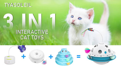 Cat Toys 3-in-1 Smart Interactive Electronic Kitten Toy Random Moving Feather Balls Indoor Exercise Cat Dog Pet Products, Shell Material, with 2 Replacing Fluttering Butterfly And Bring A Fun Surprise, Cat Toys for Indoor Cat