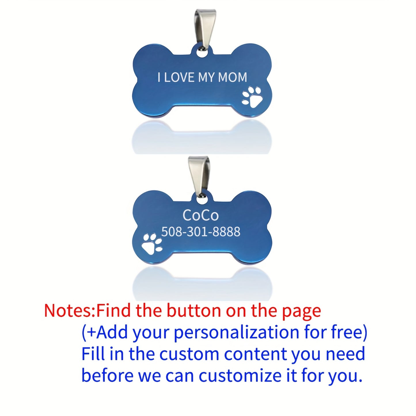 Customized Pet Tag Blue Stainless Steel Custom Dog Tag