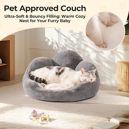MewooFun Cat and Dog Bed | Fluffy Washable, Indoor, Non Slip Bottom (Grey, Small Size 23)
